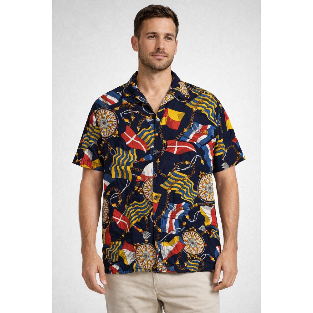 Cactus Man Nautical‎ Flag Compass Shirt Mens L Navy Blue Excellent Yacht Club